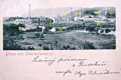 Pohlednice z let 1902 - 1908 1. elektrárna 2. mlýn (pila) 3. továrna na klobouky 4. domy patřící továrně ? 5. textilka E. G. Pick 6. textilka Schick 7. admin. budova továrny E .G. Pick (zachována) 8. ubytovna pro dělníky továrny F. Keller 9. Pilařský rybník